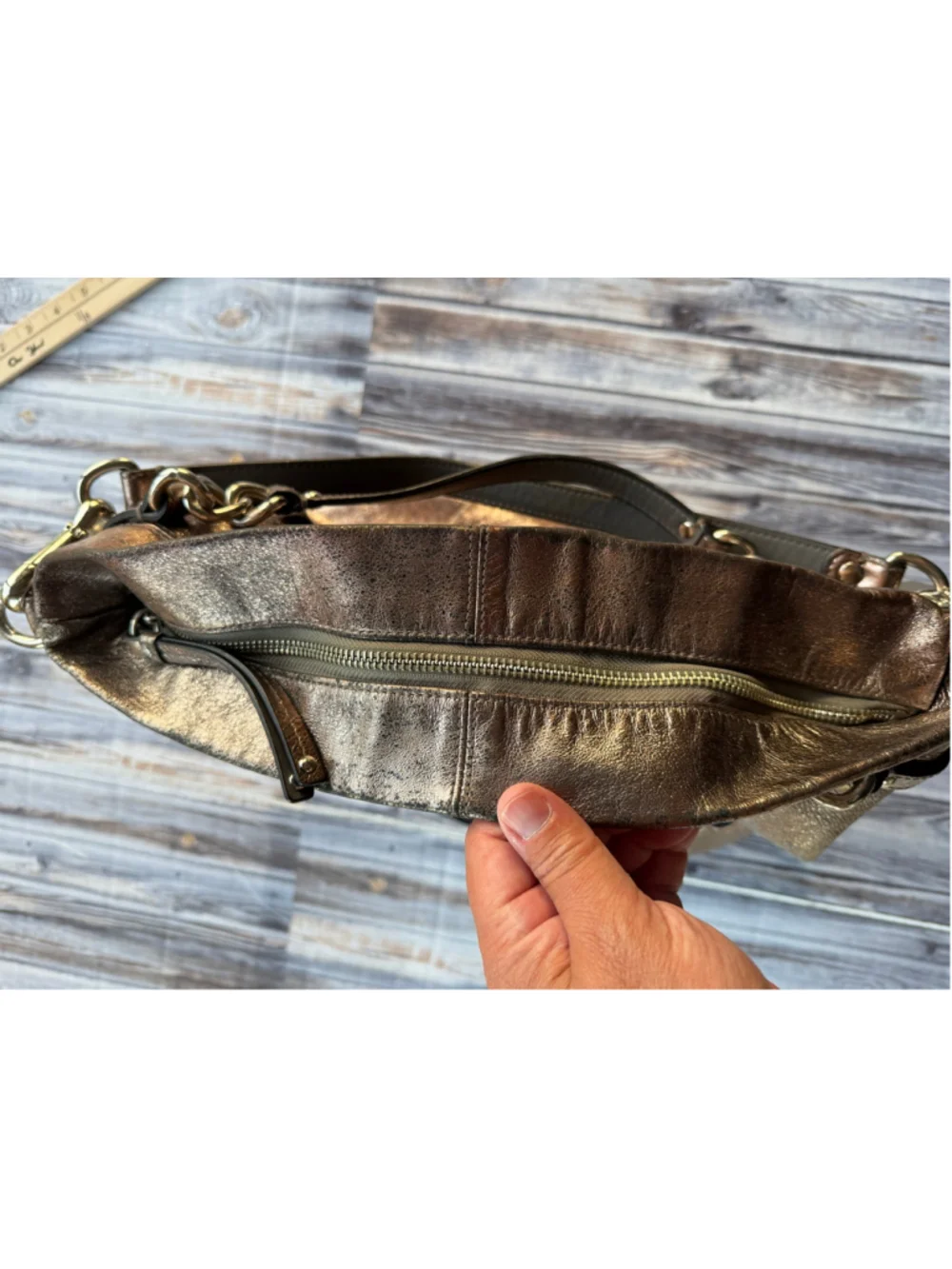 Vintage Coach Brooke F17165 Metallic Pewter Leather Hobo Shoulder Bag